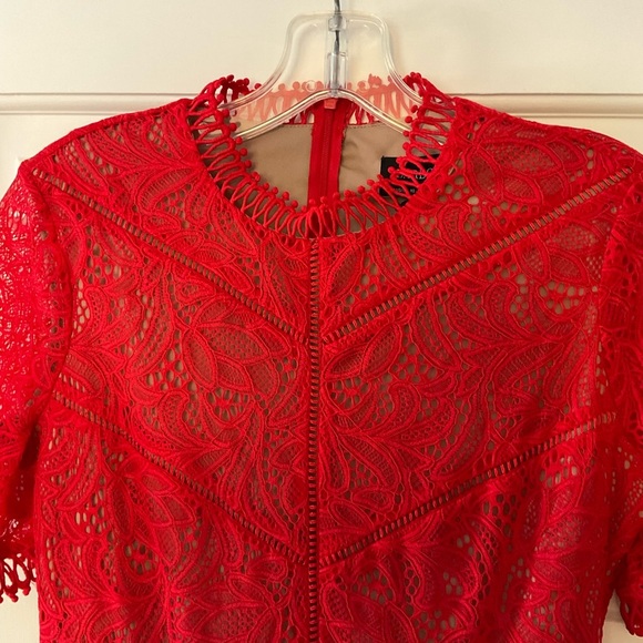 Bardot Theodora Lace Sheath Mini Dress Fire Red US Size 6 NWT Holidays Valentine - Picture 7 of 12